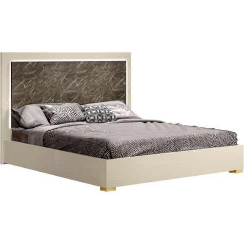 Sonia King Bed in Pearl Metallic & Brown & Cream Marble Look